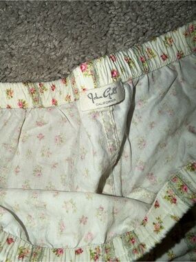 John Galt Floral Ruffle Shorts Cream with Pink Rose Print